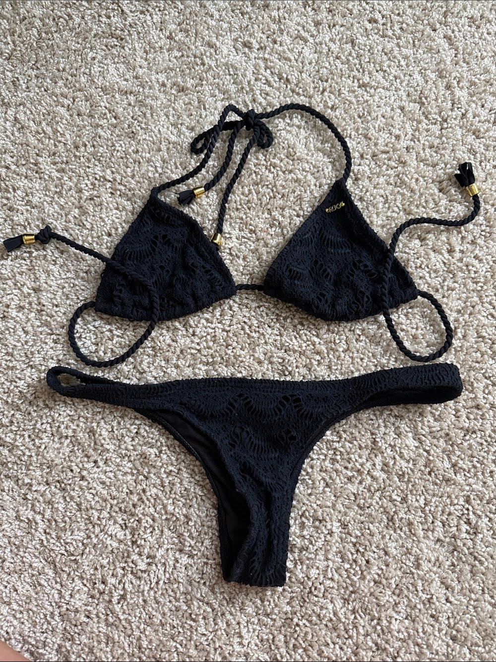 Roxy Black Crochet Triangle Bikini Set